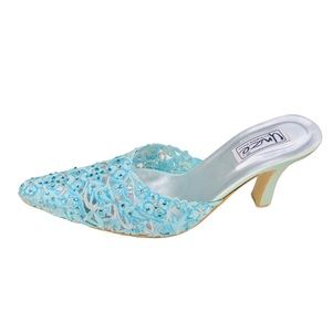 Shalimar light blue mule heels with a hint of silver and crystals sz 7